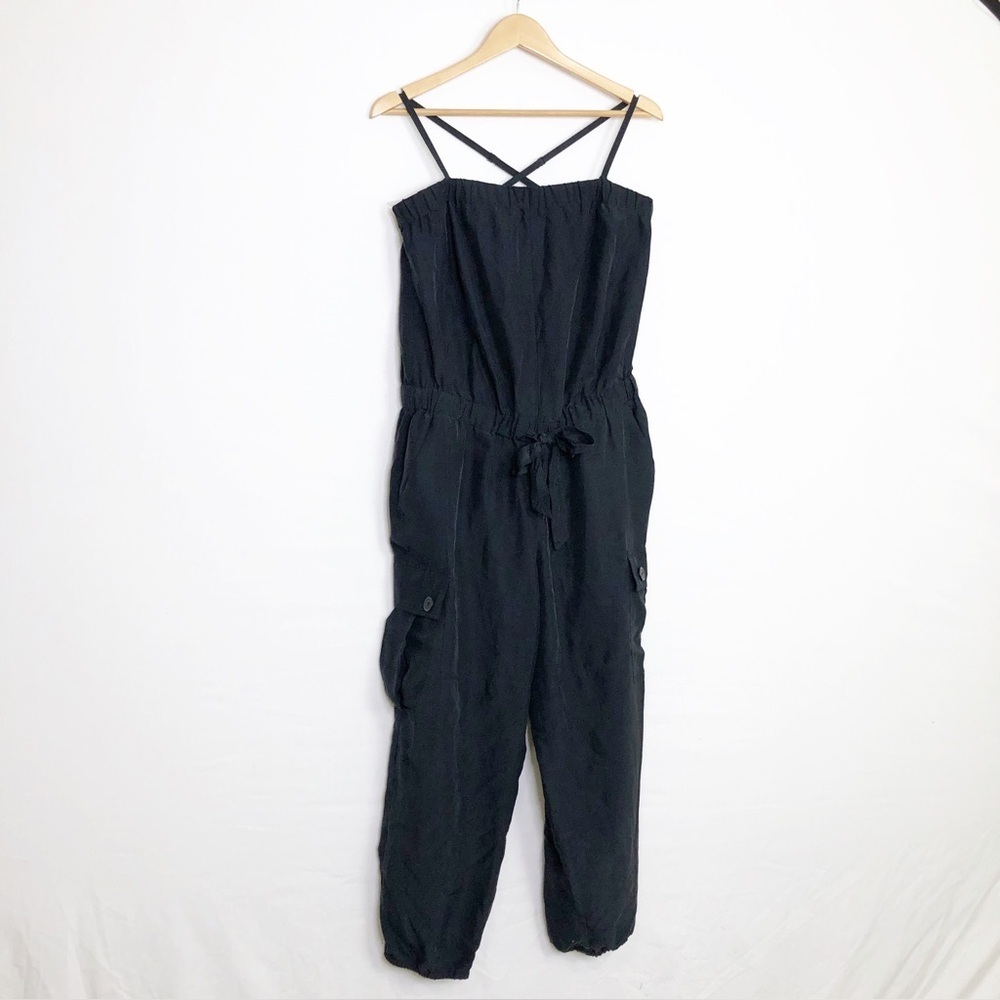 Club Monaco black silk cargo jogger jumpsuit